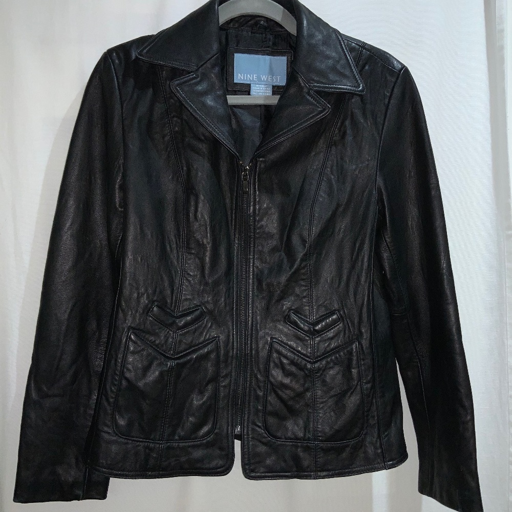 Nine West leather jacket Sz S lined front zip msr
